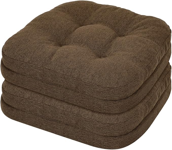 baibu Set of 2 Dining Chair Cushions, Dual-Layer Patent Design Memory Foam Kitchen Chair Cushions, Non-Slip Seat Pads with Ties, 16.5 x 16.5 x 3.5in, 2 Pack, Dark Brown