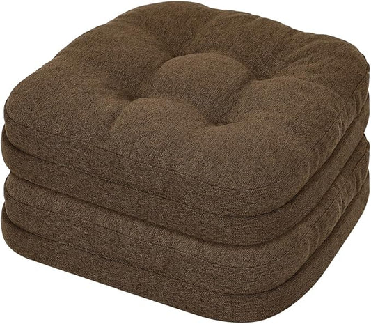 baibu Set of 2 Dining Chair Cushions, Dual-Layer Patent Design Memory Foam Kitchen Chair Cushions, Non-Slip Seat Pads with Ties, 16.5 x 16.5 x 3.5in, 2 Pack, Dark Brown
