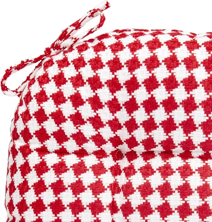 SQUARE MOON Indoor Chair Cushions for Dining Chairs, Soft and Comfortable Rhombic Weave Pattern Kitchen Chair Pads with Ties, 17" x 16" x 3", Wine Red, 6/Pack