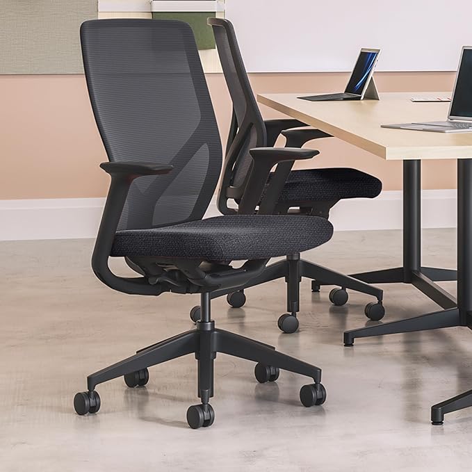 HON Flexion Ergonomic Mesh Office Chair with Lumbar Support, Height‑Adjustable Arms, Weight‑Activated Flex Seating, Swivel Desk or Conference Chair, Black Frame, Black