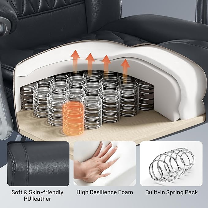 Massage Office Chair with Heat & Foot Rest, 6 Points Vibration, Ergonomic Executive Reclining Desk Chair, PU Leather Padded Seat for Home Office Comfort