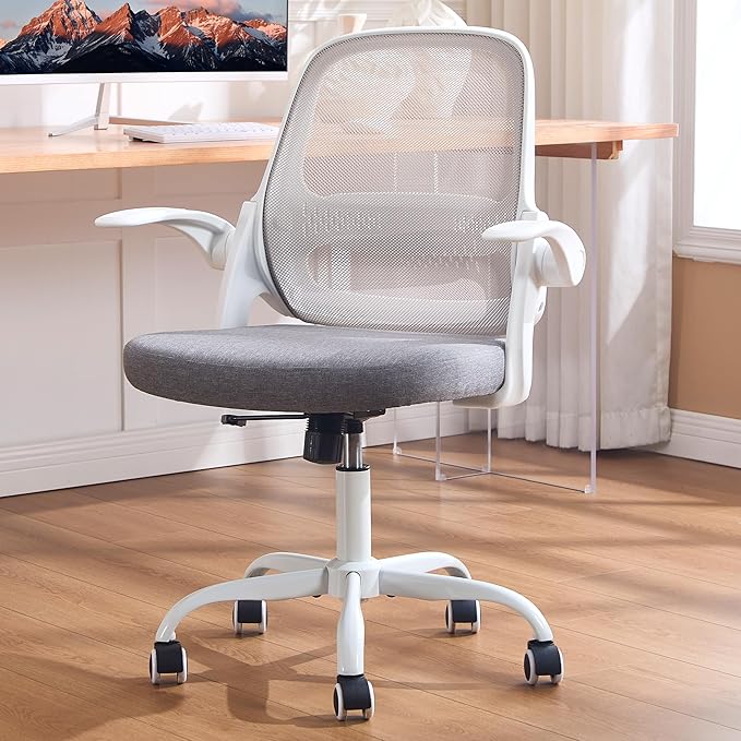 amseatec Office Chair，Ergonomic Mesh Desk Chair,Flip-Up Arms,Adjustable Height,Breathable Mesh Back & Thick Cushion Seat,360°Swivel Rolling Computer Chair,BIFMA Certified,Supports 300 lbs(Gray)