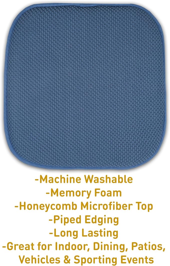 4 Pack Memory Foam Honeycomb Nonslip Back 16" x16" Chair/Seat Cushion Pad, Blue