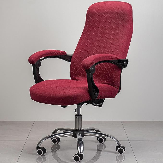 Melaluxe Office Chair Cover with Armrest Covers， Universal Stretch Desk Chair Cover, Computer Chair Slipcovers (Size: L) - Wine Red