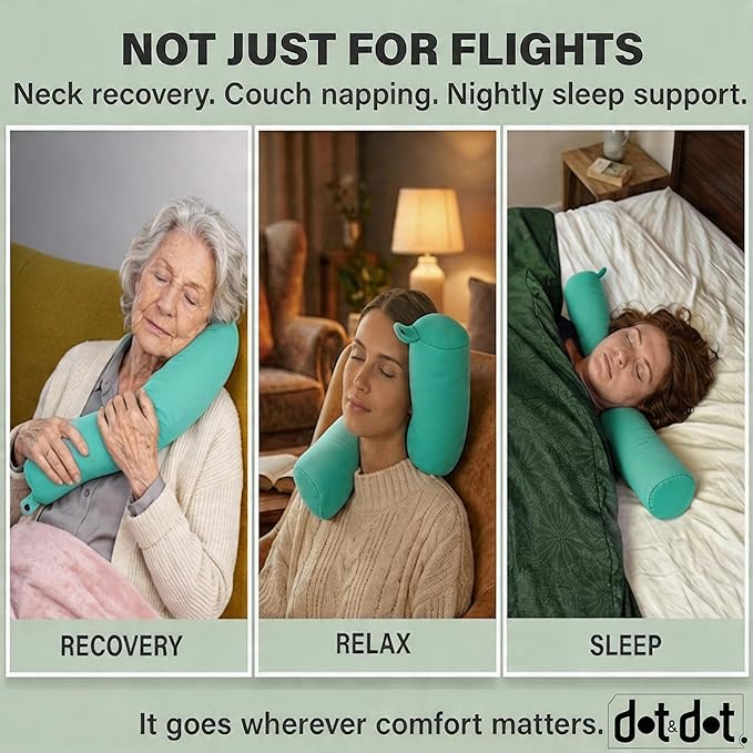 Dot&Dot Twist Memory Foam Travel Pillow for Airplanes - Travel Neck Pillow for Sleeping - Airplane Pillow for Neck Support - Adjustable, Bendable Neck Roll Pillow