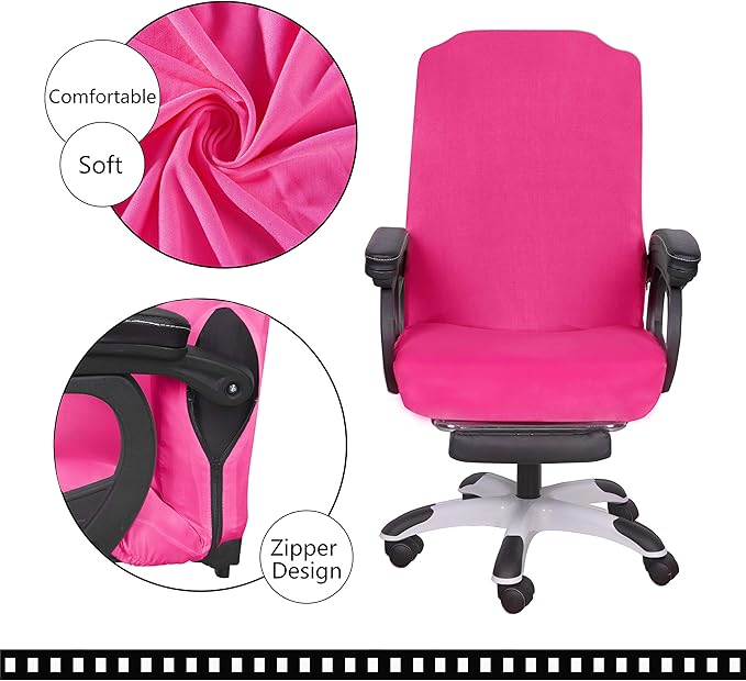 SARAFLORA Office Chair Cover- Medium, Dark Pink- Removable Computer Chair Cover for Office Chair with Zipper for Universal Rotating Chair Desk Chair Cover Chair Seat Washable Protector for Pet