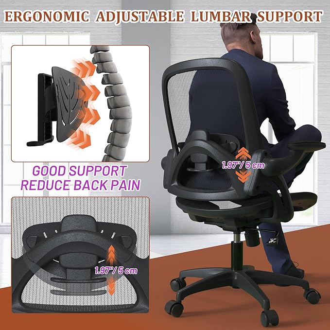 Ergonomic Full Mesh Office Home Computer Chair with Flip Up Arms Lumbar Support Height Adjustable for Adult Kids