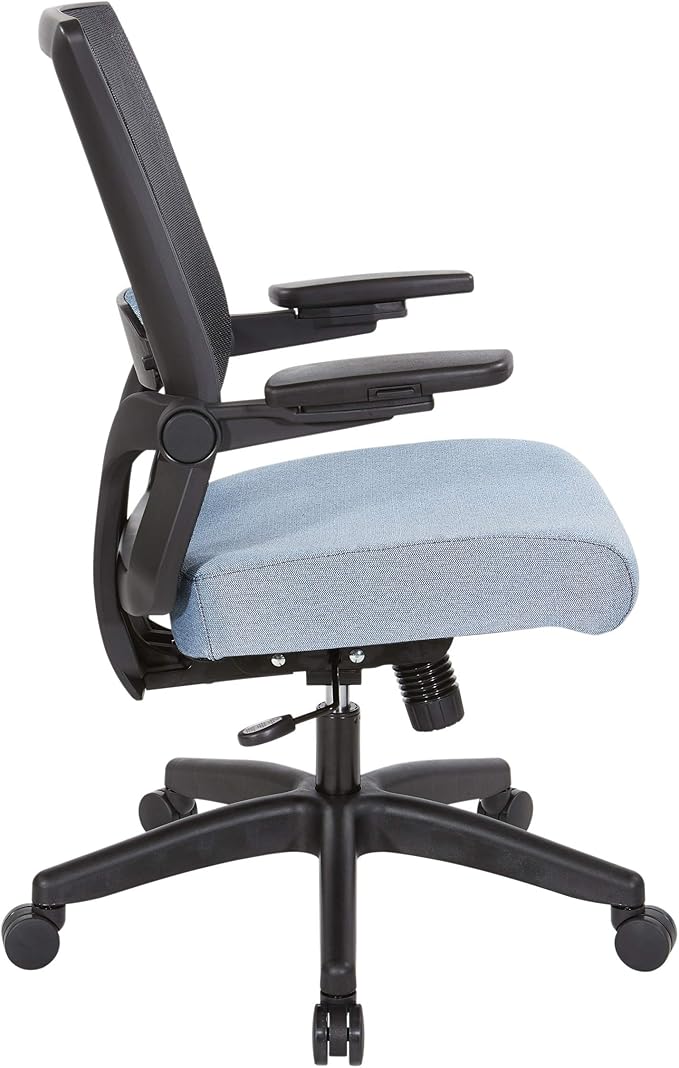 Space Seating 867 Series Adjustable Manager's Chair with Breathable Mesh Back, Lumbar Support and Padded Flip Arms, Blue Fabric Seat with Black Nylon Base