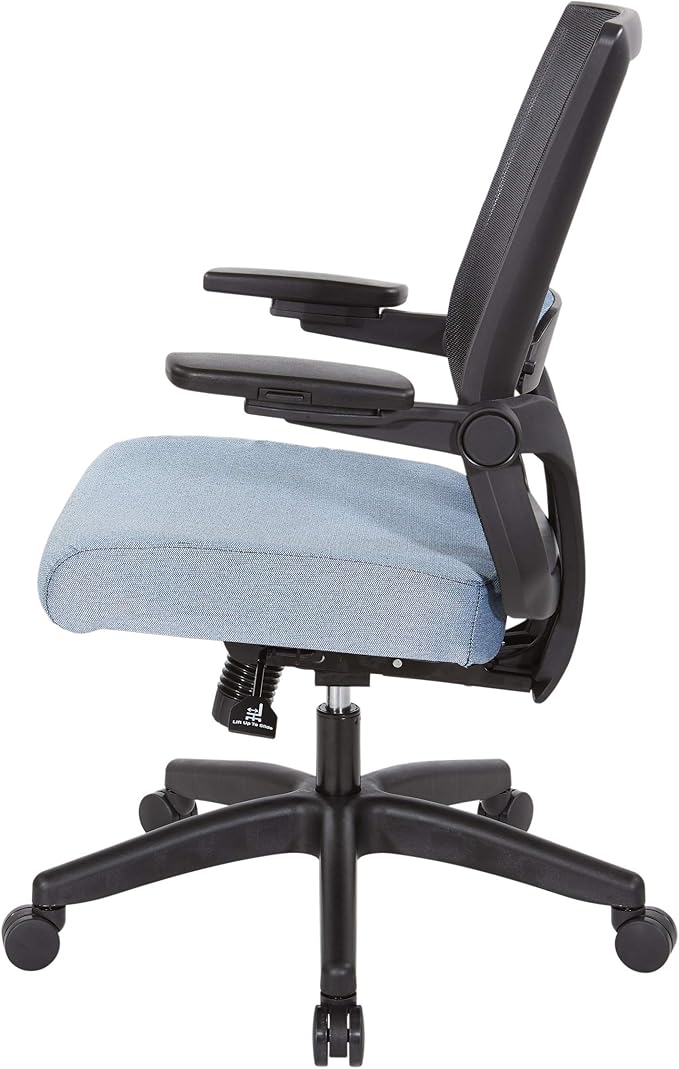 Space Seating 867 Series Adjustable Manager's Chair with Breathable Mesh Back, Lumbar Support and Padded Flip Arms, Blue Fabric Seat with Black Nylon Base