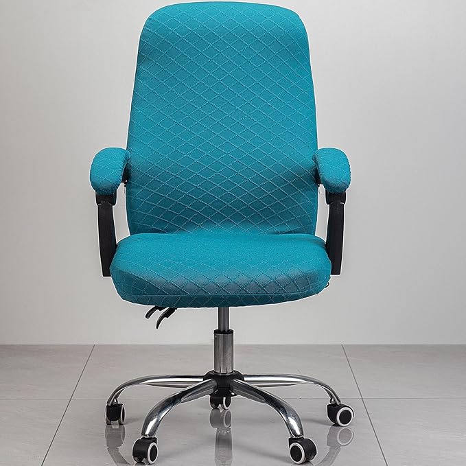 Melaluxe Office Chair Cover with Armrest Covers， Universal Stretch Desk Chair Cover, Computer Chair Slipcovers (Size: L) - Peacock Blue