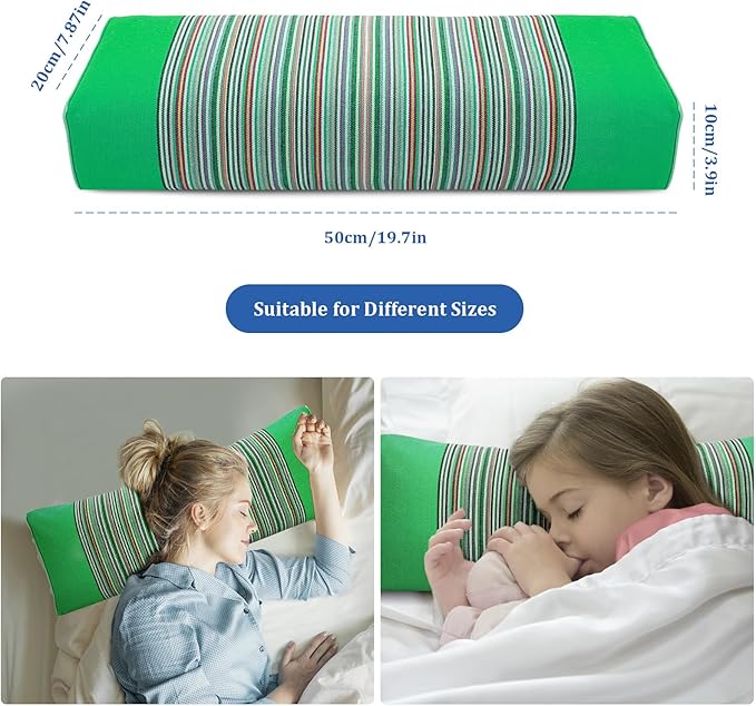 Adjustable Buckwheat Hull Pillow for Neck Pain Relief (21x8x4) Natural Cooling Cervical Support Camping Pillow for Side & Back Sleepers with Night Sweats (Green)