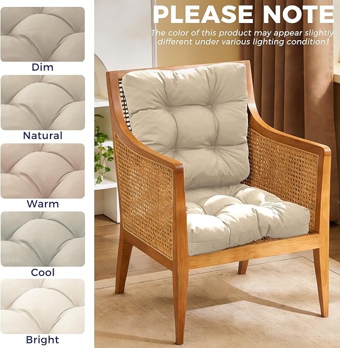 IASEAHK Outdoor Chair Cushions Set of 2, 19" x 19" x 5", Waterproof Outdoor Seat Cushions for Patio Furniture, Fade-Resistant Patio Chair Cushion, Dining Wicker Chair Pads for Porch Garden, Beige