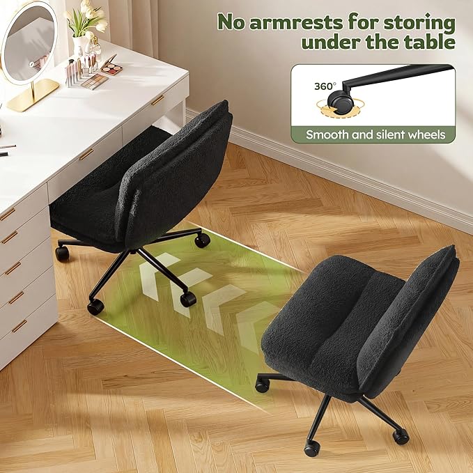 DurayLoly Criss Cross Chair with Wheels, 6.2" Extra Thick Cross Legged Office Chair, Height Adjustable Swivel Design for Home Office, Study & Vanity,Black