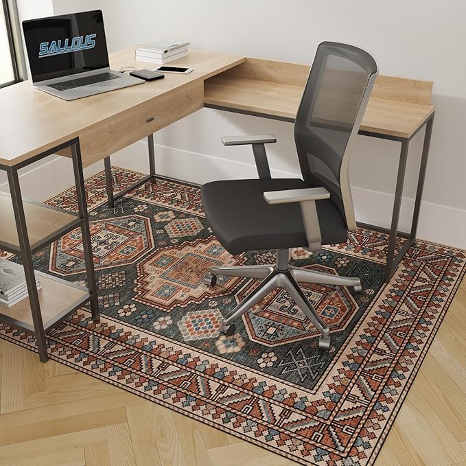 SALLOUS Chair Mat for Hard Floors, 60" x 75" Office Chair Mat for Hardwood Floor, 0.16'' Thicker Slip Resistant Floor Protector Desk Rug for Home, Floor Mat for Gaming Chairs (Vintage Red-Brown)