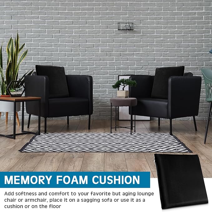 GlikCeil Recliner Cushion for Elderly with Memory Foam Square Seat Chair Cushion for Recliner Thick Non Slip Seat Pad for Chair, Couches(20 x 20 x 3,Black)