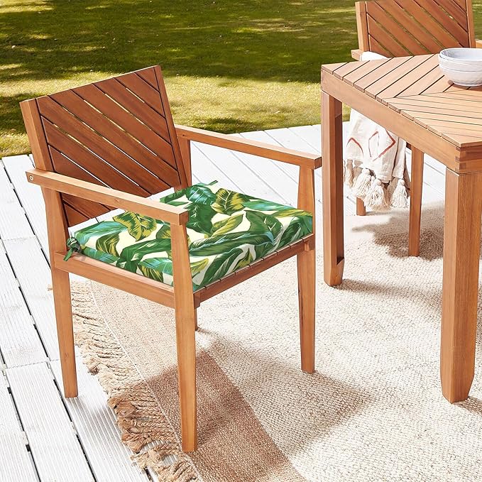 LVTXIII Outdoor Chair Cushions, Water Repellent Patio Furniture Cushions Outdoor Chair Pads with Ties for Dining Chairs and Garden Furniture, 18.5"x16"x2" Set of 4, Lush Leaf Jungle