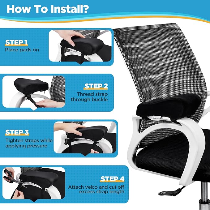 BEAUTRIP Ergonomic Armrest Pads- Office Chair Arm Rest Cover Pillow - Elbow Support Cushion for Computer, Gaming and Desk Chairs (Set of 2)