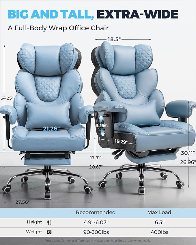 GTPLAYER Big and Tall Gaming Chair Ergonomic Heavy Duty Office Chair Racing Seat with Adjustable Lumbar Pillow Footrest 150° Reclining Thickened Armrests Breathable Mesh for Esports/PC Gaming
