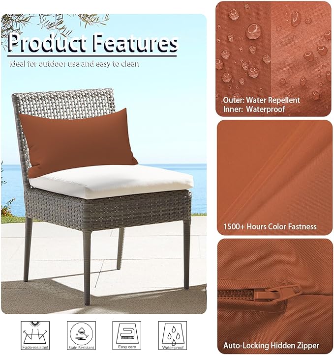 Ergonomic 12x20 Inch Outdoor Lumbar Pillow Covers Waterproof Support Cushion for Patio Chairs, Benches, Sofas Porch, Red