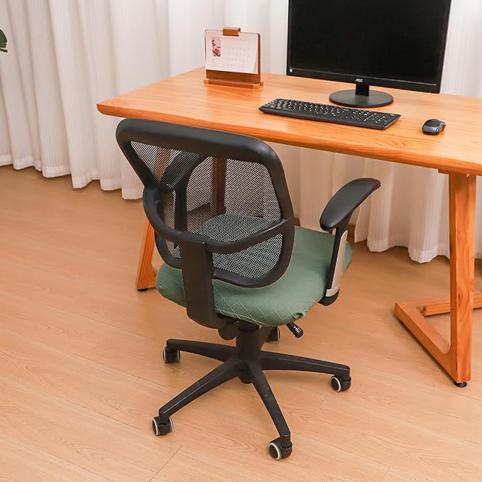 FORCHEER Waterproof Office Chair Seat Cover 20x20 Sage Green Stretchable Jacquard Desk Chair Seat Cover with Buckles Bottom Only Washable Removable