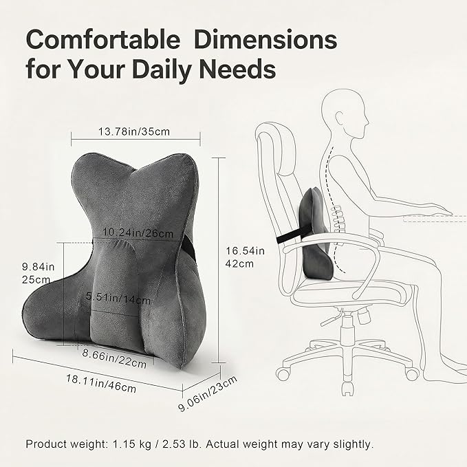 Lumbar Support Pillow for Office Chair, Back Cushion for Desk Chair, Lumbar Pillow for Sitting, Chair Back Support Cushion, Ergonomic Back Cushion, Steel Gray