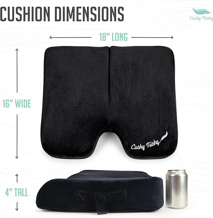 Cushy Tushy Premium Foldable Wheelchair Cushion - for Relief of Lower Back, Sciatic, Butt and Tailbone Pain - for Home & Office Use, Perfect for Travel or Driving - Black Coccyx Seat Cushion