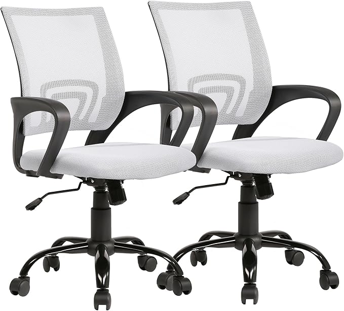 PayLessHere Office Computer Chair Ergonomic Cheap Desk Chair Adjustable Comfortable Mid Back Task Rolling Swivel with Lumbar Support for Home Office (Pack of 2, White)