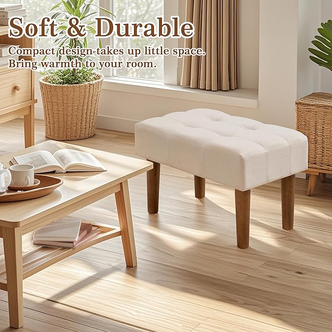 VECELO Small Foot Rest Under Desk Ottoman, Linen Foot Stool with Legs, Rectangle Footrest Leg Rest for Sofa, Relieve Stress, Better Posture, Ottoman Rest Stools for Living Room Entryway, Beige