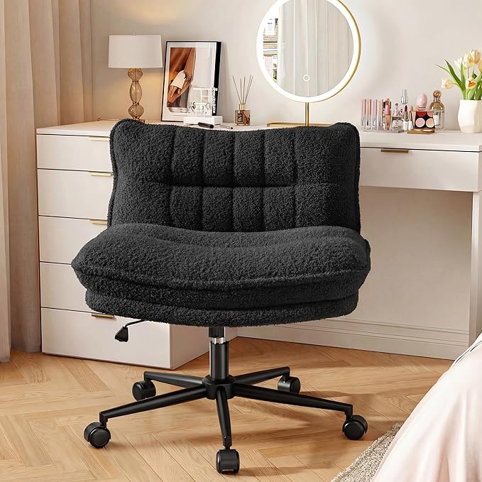 DurayLoly Criss Cross Chair with Wheels, 6.2" Extra Thick Cross Legged Office Chair, Height Adjustable Swivel Design for Home Office, Study & Vanity,Black