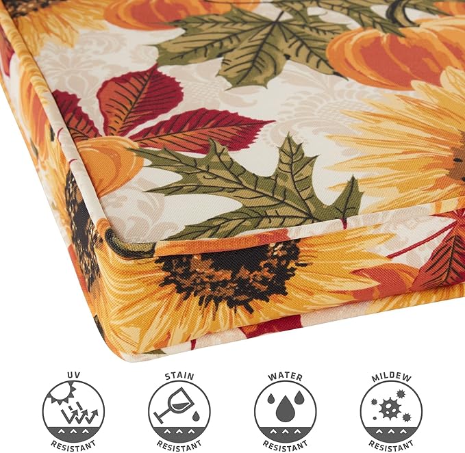Outdoor 18 inch Square Patio Dining Chair Pads – Comfortable Fiber-Filled Seat Cushions with Ties, Reversible Polyester Fabric - Marisol, Set of 4