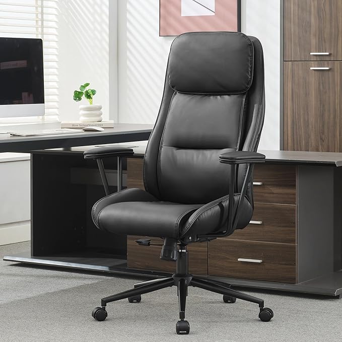 High Back Office Desk Chair,Ergonomic Reclining Office Chair,Modern Swivel Computer Chair,Conference Room Chairs,Black Leather Chair with Lumbar Support,330lbs (Pure Black)