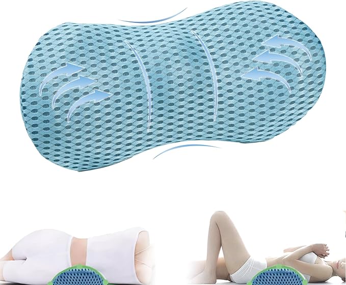 Ergonomic Memory Foam Lumbar Pillow–Back Support Cushion for Sleeping,Office Chairs,Beds,and Cars–Removable & Breathable Cover (Blue)