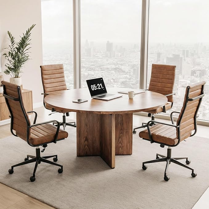 Okeysen Office Desk Chair Conference Room Chairs Modern Ergonomic Executive Swivel Chair Adjustable Height PU Leather Home Desk Chair with Armrests Comfy Computer Task Chairs with Wheels (Brown)