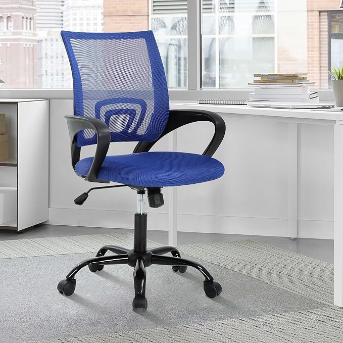 Adjustable Computer Chair With Lumbar Support, Breathable Mesh Backrest for Home Office, Student, Adults, Study, Dorm - Small Desk Chair, Blue