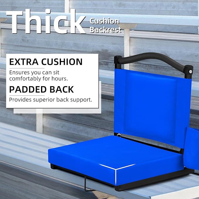 HABUTWAY Stadium Seats with Back Support and Thick Cushion Bleacher Seats with Backs and Cushion Wide, Stadium Chairs Include Shoulder Strap and Pocket, Perfect for Sports Events