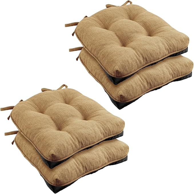 Wellsin Chair Cushions for Dining Chairs, Non-Slip Kitchen Chair Pads with Ties, Tufted Shredded Foam Kitchen Chair Cushions Set of 4, 15.5" X 15.5", Taupe