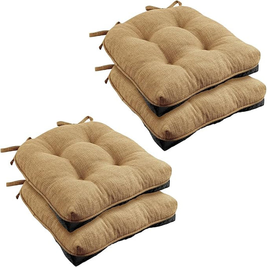 Wellsin Chair Cushions for Dining Chairs, Non-Slip Kitchen Chair Pads with Ties, Tufted Shredded Foam Kitchen Chair Cushions Set of 4, 15.5" X 15.5", Taupe