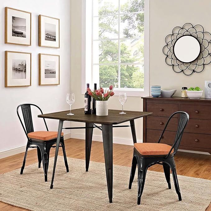 BUYUE Friendly Woven Fabric 14x14 Magnetic Cushion for Metal Chair 1 Piece, Enhanced Anti-Slip Seat Pad for Dining Kitchen Café Stackable Chair (U-Shape, Orange, 1 Count)
