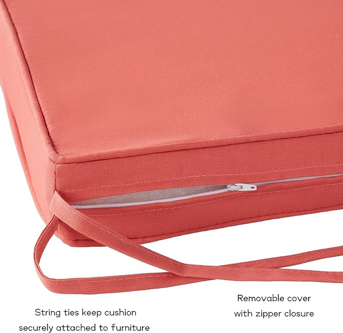 Outdoor 18 inch Square Patio Dining Chair Pads – Comfortable Fiber-Filled Seat Cushions with Ties, Reversible Polyester Fabric - Coral, Set of 4