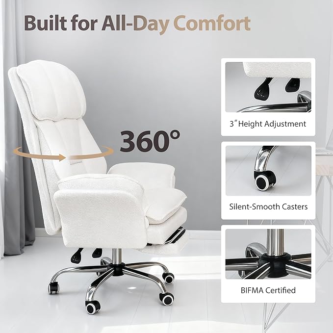 Big and Tall Office Chair, Executive Ergonomic Computer Gaming Chair with Foot Rest, Flip Armrests for Cross Legged Sitting & Pets, Crystal Velvet Wide Seat Reclining Desk Chair, Criss Cross Chair