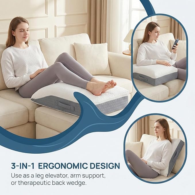 baibu Memory Foam Leg Elevation Pillow, Dual-Layer Patent Design Support Pillow to Raise Feet for Circulation, Leg Wedge Pillow for Sleeping, Knee Pillow for Knee Hip Ankle Pain Relief