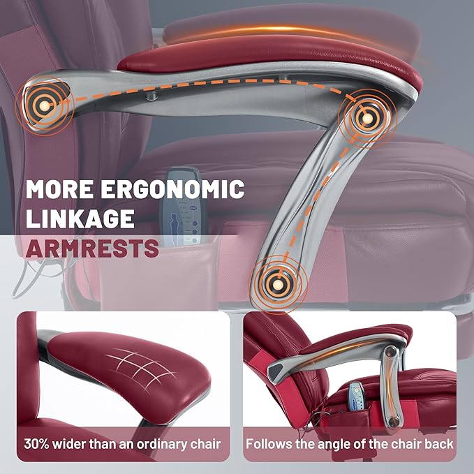 Massage Office Chair with Heat & Foot Rest, 6 Points Vibration, Ergonomic Executive Reclining Desk Chair, PU Leather Padded Seat for Home Office Comfort