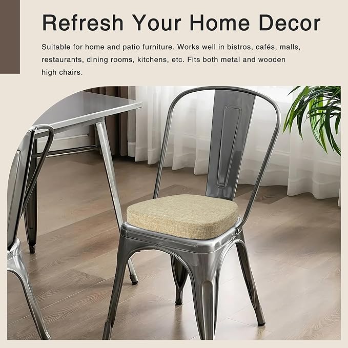 OVOV 14x14 Chair Cushions for Metal Dining Chairs Set of 2 Non Slip Thick Textured Chair Pads for Dining Chairs with Ties and Removable Cover (Beige)
