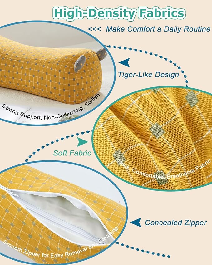 Buckwheat Roll Pillow for Neck Support, Adjustable Buckwheat Bolster Pillow, Firm Support Neck Roll Pillow for Side and Back Sleepers, Cylinder Pillows with Pillowcase, Yellow 16" x 6"