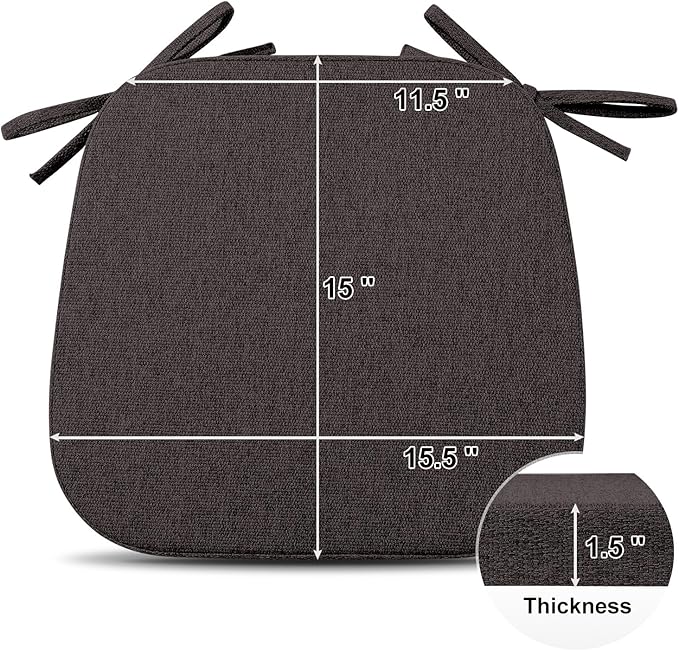 Shinnwa Dining Chair Cushions Set of 4, Non Slip Seat Pads for Kitchen Chairs with Ties, 4 Pack,15x 15.5 inches, Dark Brown