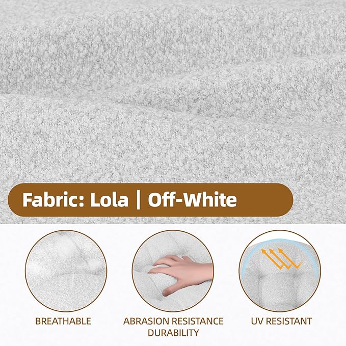 Rocking Chair Cushion - Lola Cotton-Linen Fabric, High-Density Sponge, Durable Comfort Non-Slip Bottom Tufted Seat Pads with Ties, Lola︱Off-White, 44x19x4 inch
