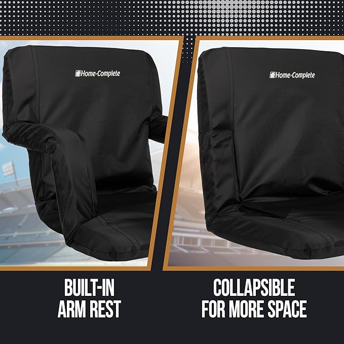 Home-Complete Stadium Seats - Bleacher Cushion with Padded Back Support and Armrests - 6 Reclining Positions Folding Stadium Chair with Carry Straps for Sports, Concerts, Camping, or Beach