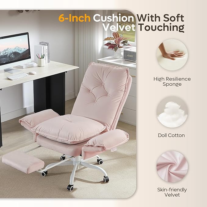 Bestier Criss Cross Office Chair with Flip-Up Armrests, High Back Executive Chair with Footrest & Wheels, Cross Legged Desk Chair for Home Office, Pink Velvet