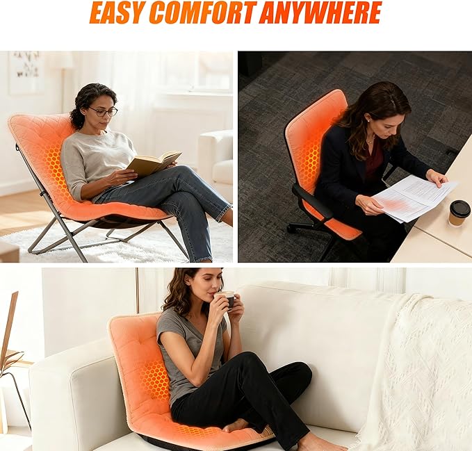 Suchtale Plug-in Heated Seat Cushion, Corduroy Heating Chair Pad with 3 Heat Levels & Timer, Fast-Heating 5V2A Input, Soft Thick Padding for Office, Home & Indoor Seating –White