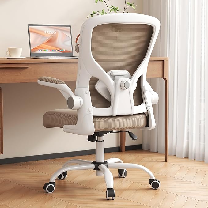 Office Chair, Ergonomic Desk Chair with Adjustable Lumbar Support Flip-up Arms,Comfortable Swivel Mesh Back Computer Chair Executive Task Chair for Home Office Use (Khaki)